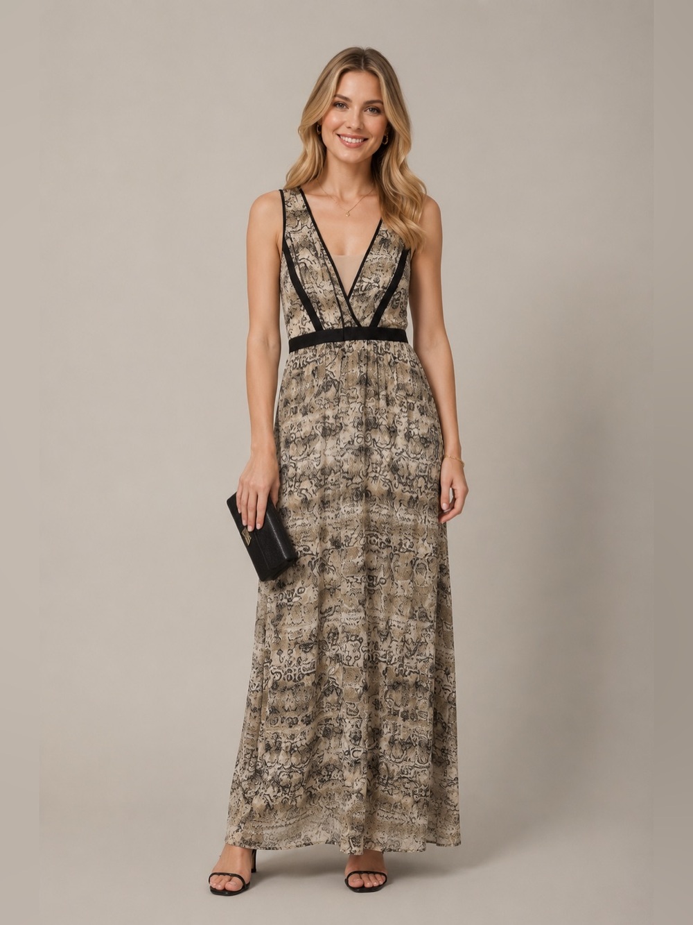Calvin Klein Animal Print Sleeveless Maxi Dress